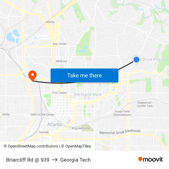 Briarcliff Rd @ 939 to Georgia Tech map