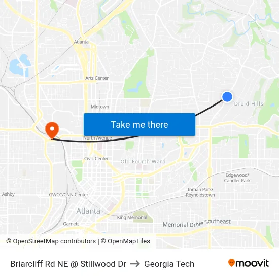 Briarcliff Rd NE @ Stillwood Dr to Georgia Tech map