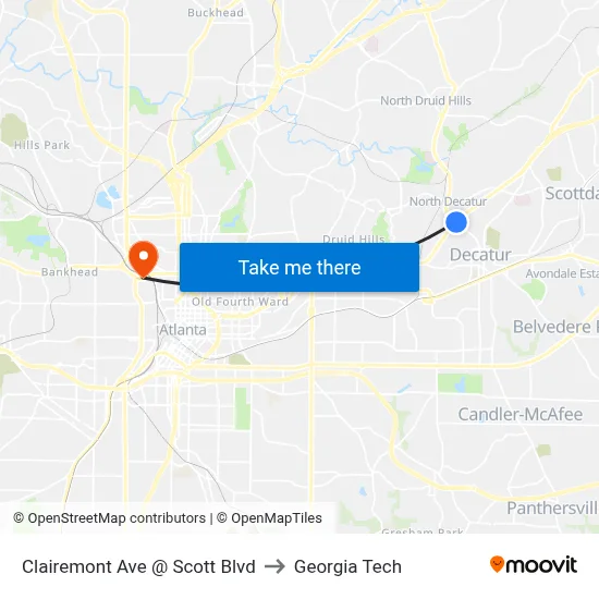 Clairemont Ave @ Scott Blvd to Georgia Tech map