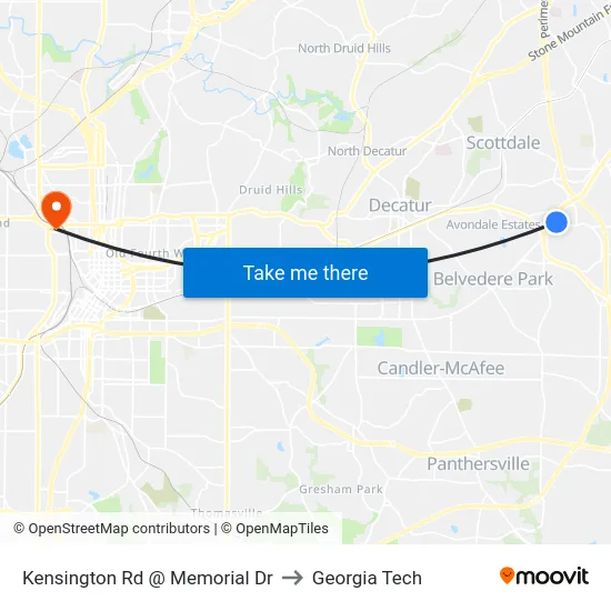 Kensington Rd @ Memorial Dr to Georgia Tech map