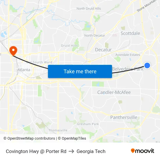 Covington Hwy @ Porter Rd to Georgia Tech map