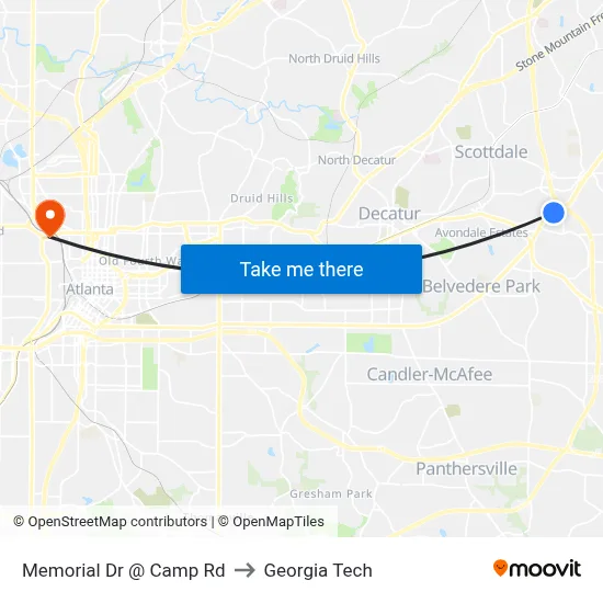Memorial Dr @ Camp Rd to Georgia Tech map