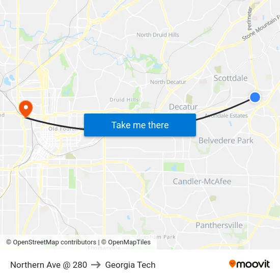 Northern Ave @ 280 to Georgia Tech map