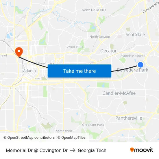 Memorial Dr @ Covington Dr to Georgia Tech map