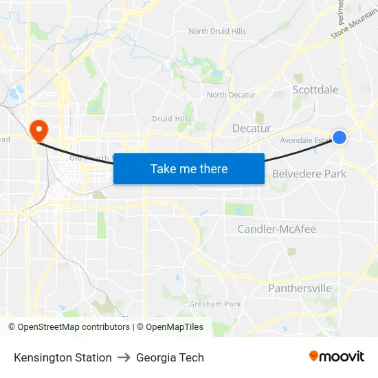 Kensington Station to Georgia Tech map