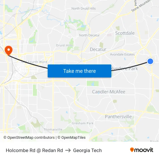 Holcombe Rd @ Redan Rd to Georgia Tech map