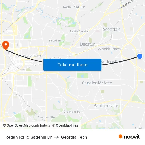 Redan Rd @ Sagehill Dr to Georgia Tech map