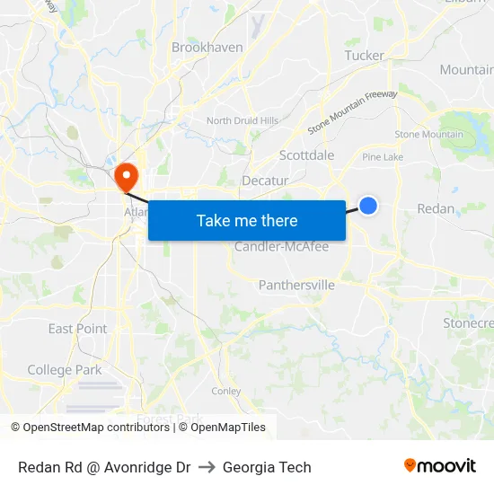 Redan Rd @ Avonridge Dr to Georgia Tech map