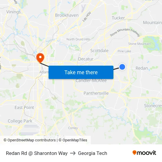 Redan Rd @ Sharonton Way to Georgia Tech map