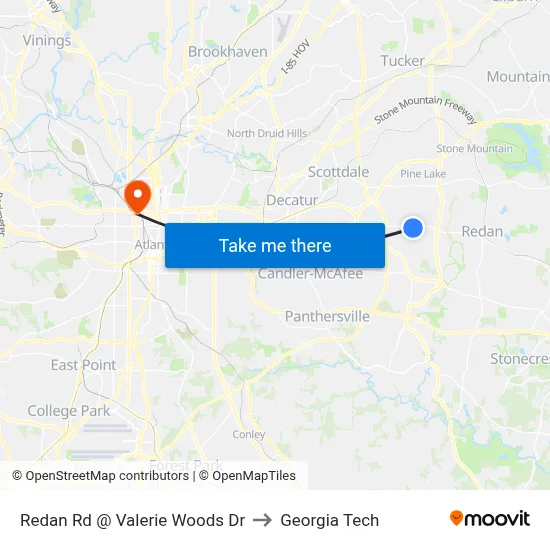 Redan Rd @ Valerie Woods Dr to Georgia Tech map