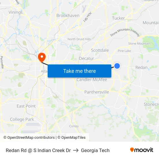 Redan Rd @ S Indian Creek Dr to Georgia Tech map