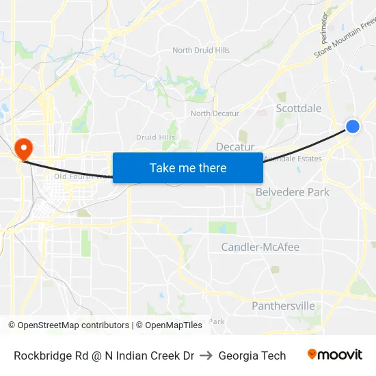Rockbridge Rd @ N Indian Creek Dr to Georgia Tech map