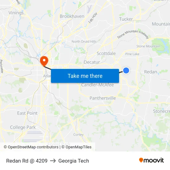 Redan Rd @ 4209 to Georgia Tech map