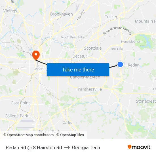Redan Rd @ S Hairston Rd to Georgia Tech map