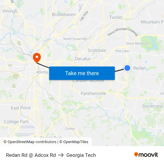 Redan Rd @ Adcox Rd to Georgia Tech map
