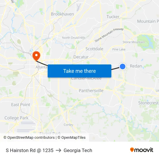 S Hairston Rd @ 1235 to Georgia Tech map
