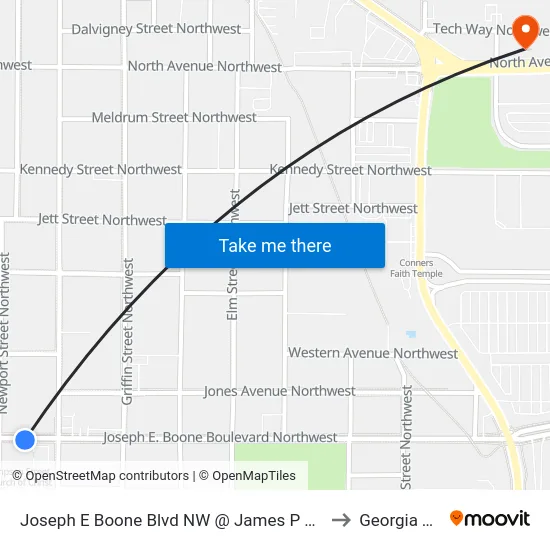 Joseph E Boone Blvd NW @ James P Brawley Dr to Georgia Tech map