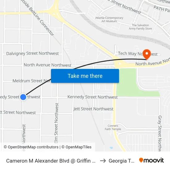 Cameron M Alexander Blvd @ Griffin St NW to Georgia Tech map
