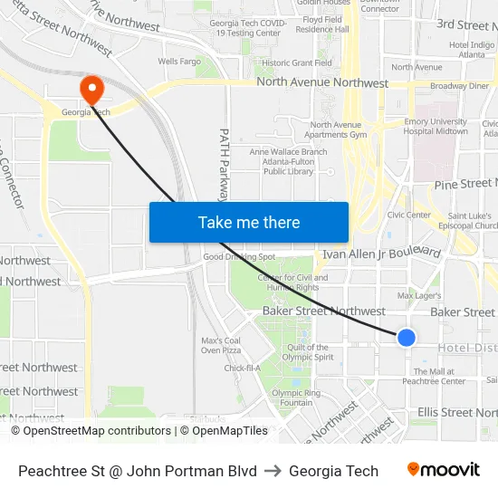 Peachtree St @ John Portman Blvd to Georgia Tech map
