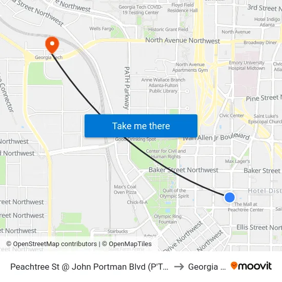 Peachtree St @ John Portman Blvd (P'Tree Ctr Station) to Georgia Tech map