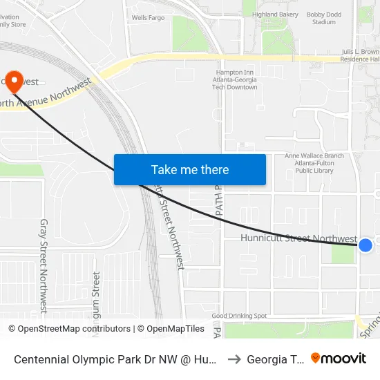 Centennial Olympic Park Dr NW @ Hunnicutt St to Georgia Tech map