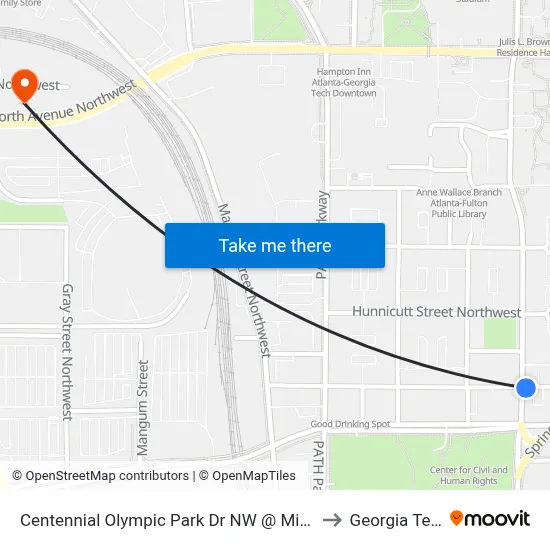 Centennial Olympic Park Dr NW @ Mills St to Georgia Tech map