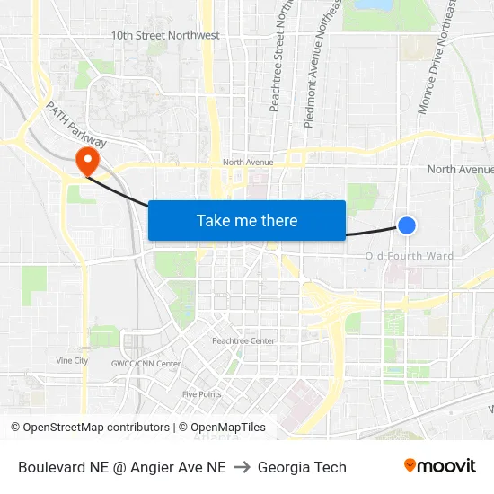 Boulevard NE @ Angier Ave NE to Georgia Tech map