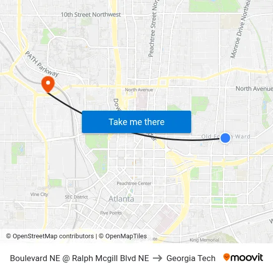 Boulevard NE @ Ralph Mcgill Blvd NE to Georgia Tech map