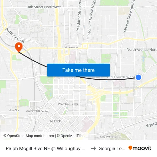 Ralph Mcgill Blvd NE @ Willoughby Way to Georgia Tech map