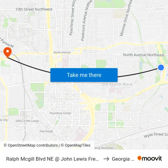 Ralph Mcgill Blvd NE @ John Lewis Freedom Pkwy NE to Georgia Tech map
