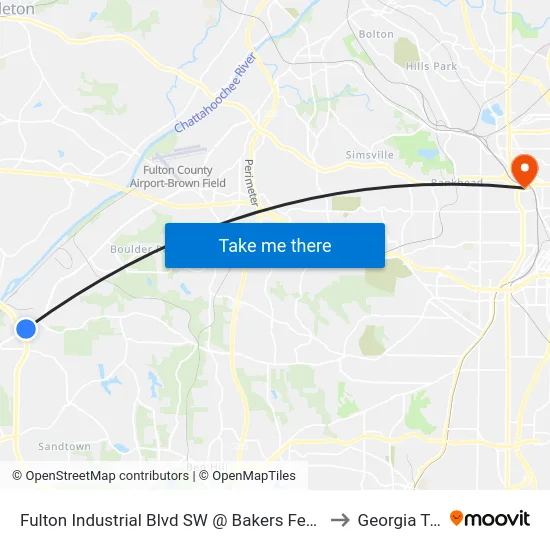 Fulton Industrial Blvd SW @ Bakers Ferry Rd (S) to Georgia Tech map