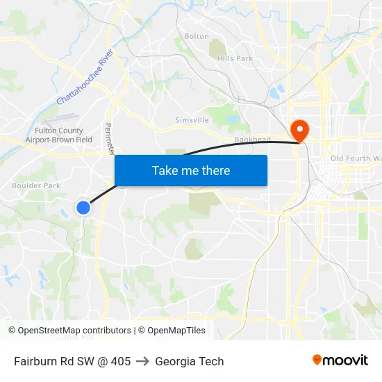 Fairburn Rd SW @ 405 to Georgia Tech map