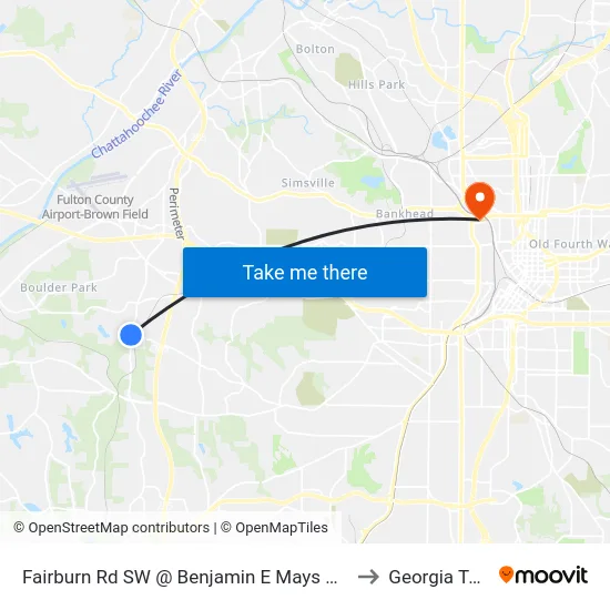 Fairburn Rd SW @ Benjamin E Mays Dr SW to Georgia Tech map