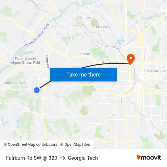 Fairburn Rd SW @ 320 to Georgia Tech map