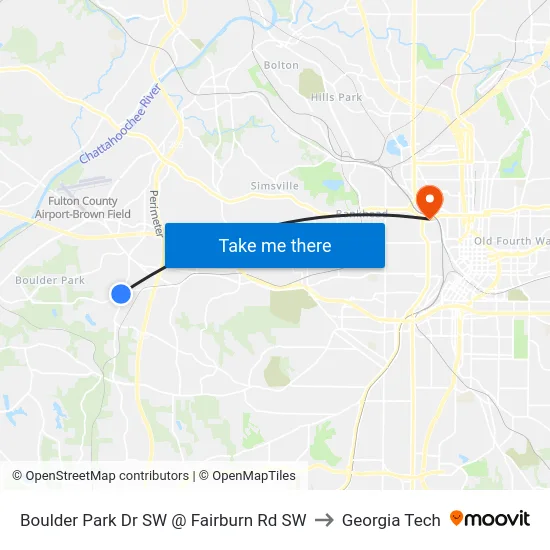 Boulder Park Dr SW @ Fairburn Rd SW to Georgia Tech map