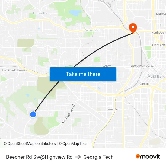 Beecher Rd Sw@Highview Rd to Georgia Tech map