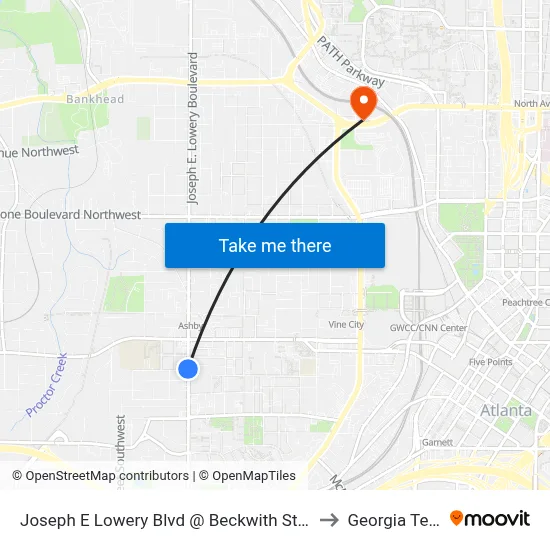 Joseph E Lowery Blvd @ Beckwith St SW to Georgia Tech map