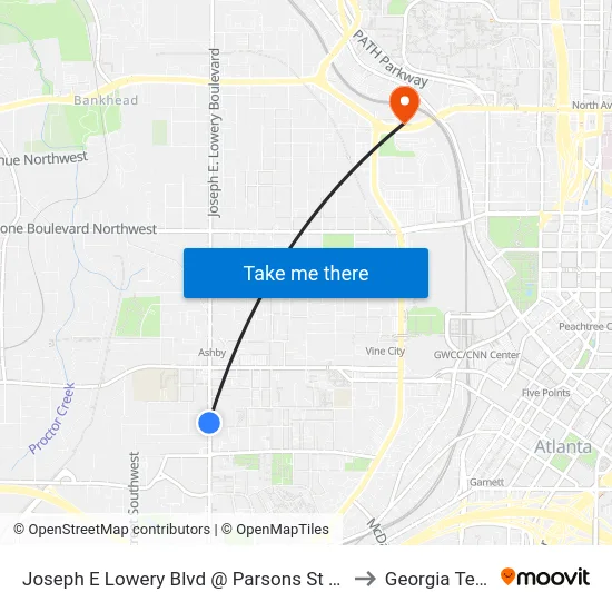 Joseph E Lowery Blvd @ Parsons St SW to Georgia Tech map