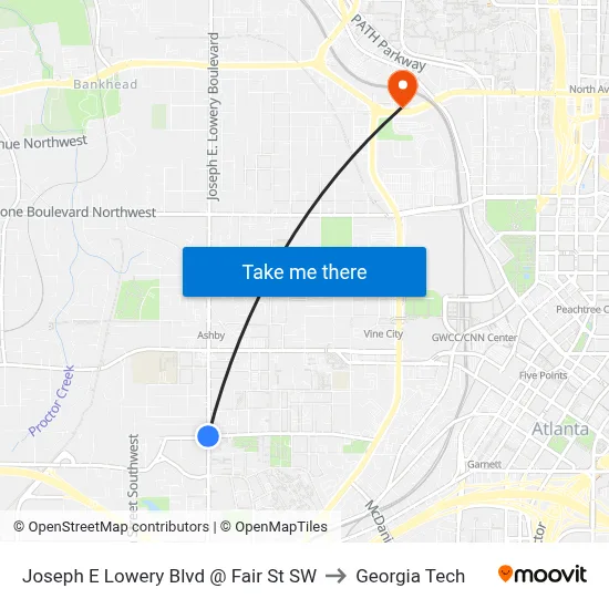Joseph E Lowery Blvd @ Fair St SW to Georgia Tech map