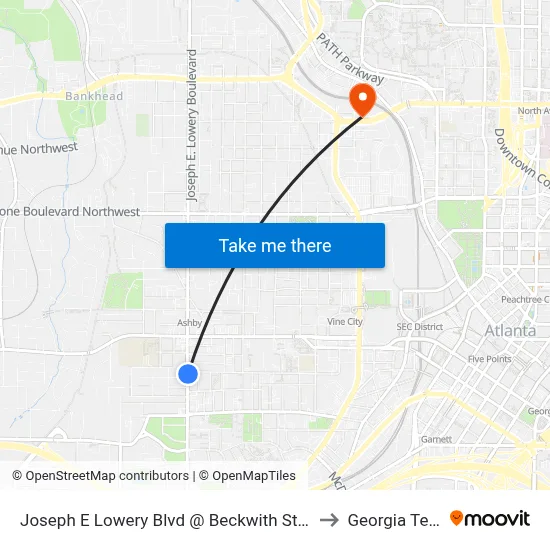 Joseph E Lowery Blvd @ Beckwith St SW to Georgia Tech map