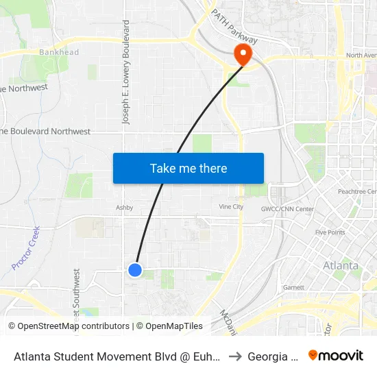 Atlanta Student Movement Blvd @ Euharlee St SW to Georgia Tech map