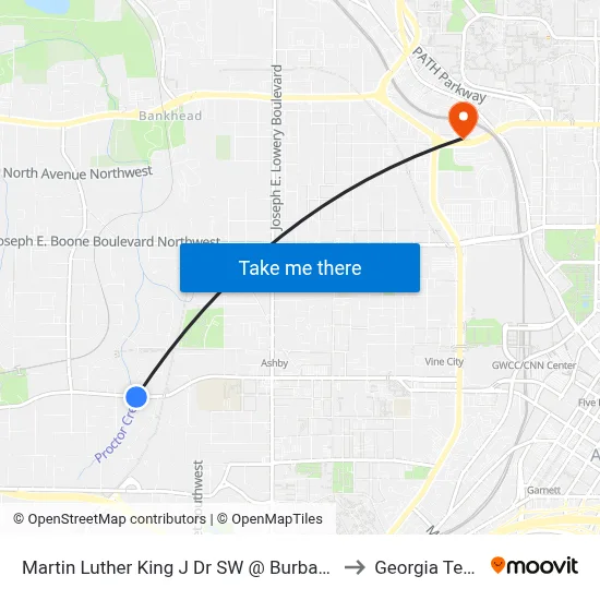 Martin Luther King J Dr SW @ Burbank to Georgia Tech map