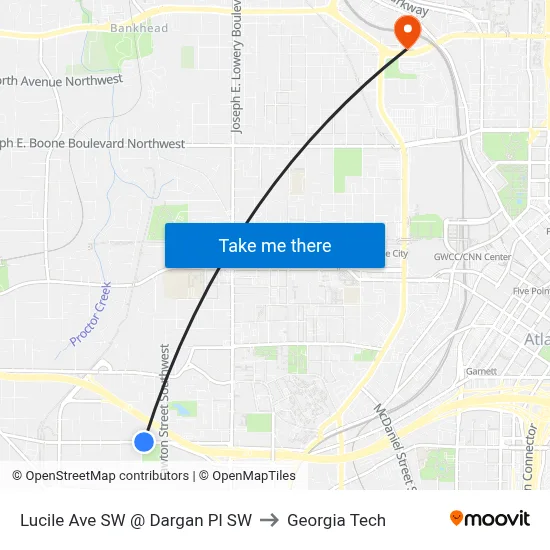 Lucile Ave SW @ Dargan Pl SW to Georgia Tech map