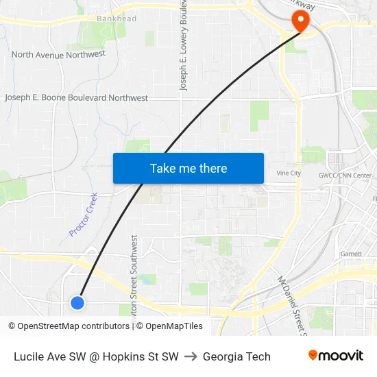 Lucile Ave SW @ Hopkins St SW to Georgia Tech map