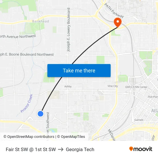 Fair St SW @ 1st St SW to Georgia Tech map