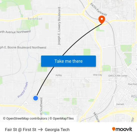 Fair St @ First St to Georgia Tech map