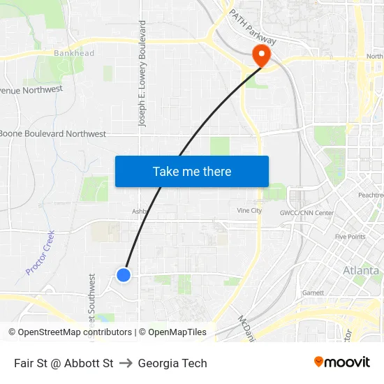 Fair St @ Abbott St to Georgia Tech map
