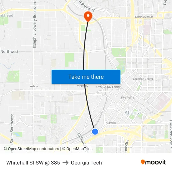 Whitehall St SW @ 385 to Georgia Tech map
