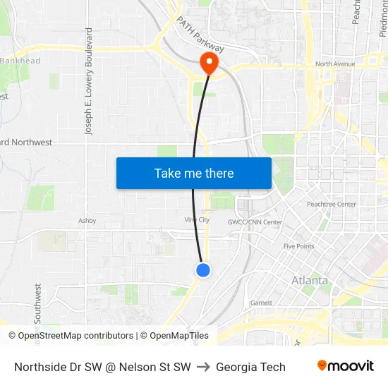 Northside Dr SW @ Nelson St SW to Georgia Tech map