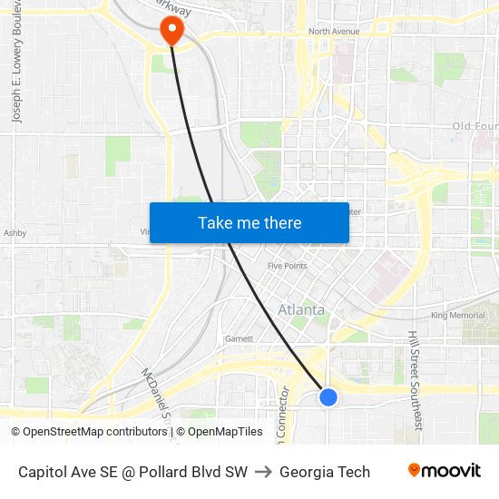 Capitol Ave SE @ Pollard Blvd SW to Georgia Tech map